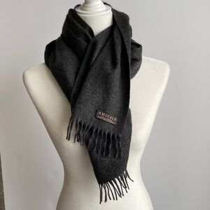 Amicale 100% Cashmere Fringed Scarf Charcoal Gray